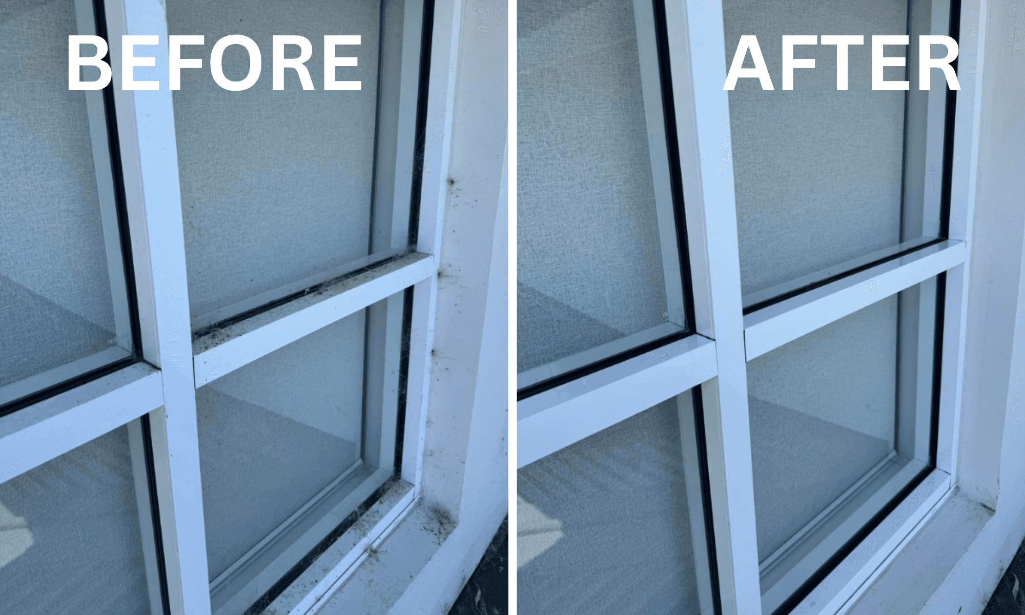 Before and after window sill cleaning